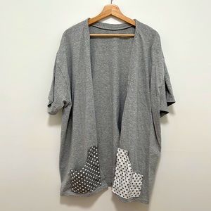 Handmade oversized cardigan, grey and white polka dots hand sewn, pockets
